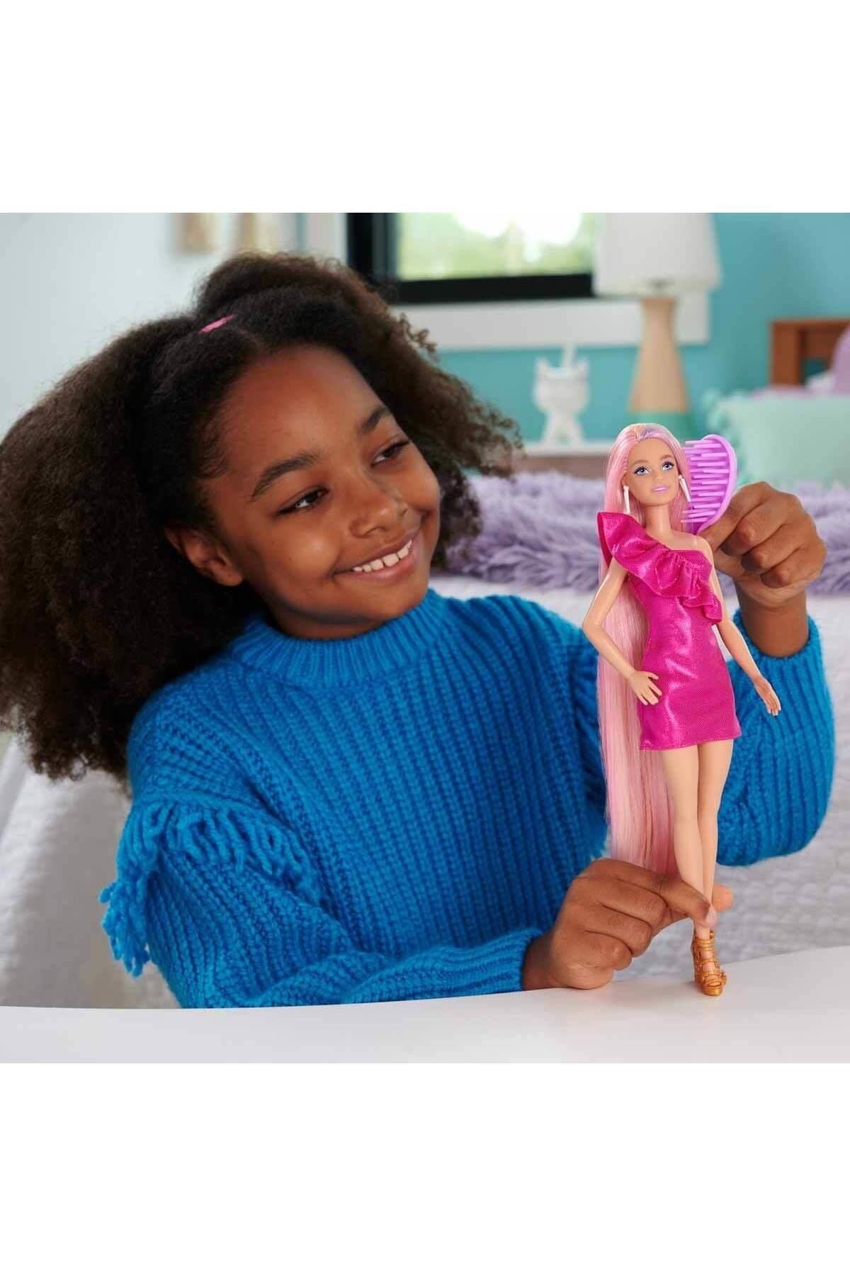 JDC85 Barbie Upuzun Muhteşem Saçlı Bebekler Pembe Saçlı Bebek-Oyuncak Bebekler