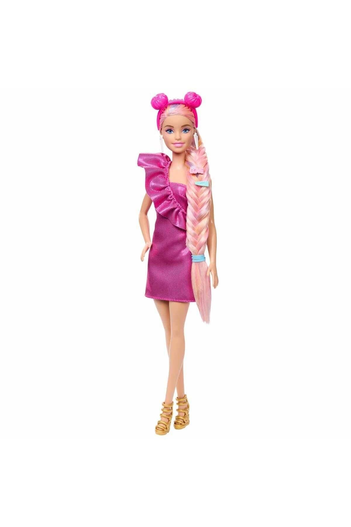 JDC85 Barbie Upuzun Muhteşem Saçlı Bebekler Pembe Saçlı Bebek-Oyuncak Bebekler