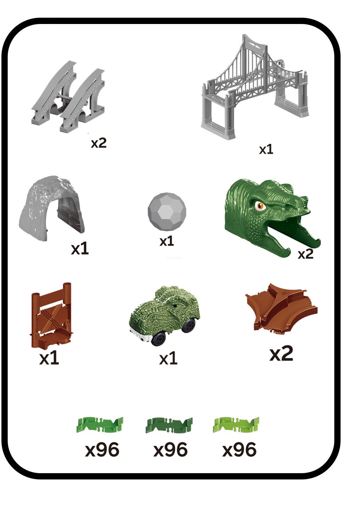 Kayyum Oyuncak Dinosaur Tracks 288 Parça Dinozor Temalı Hareketli Raylar Full Set Dinozor Arabalı-Araba Garaj ve Setleri