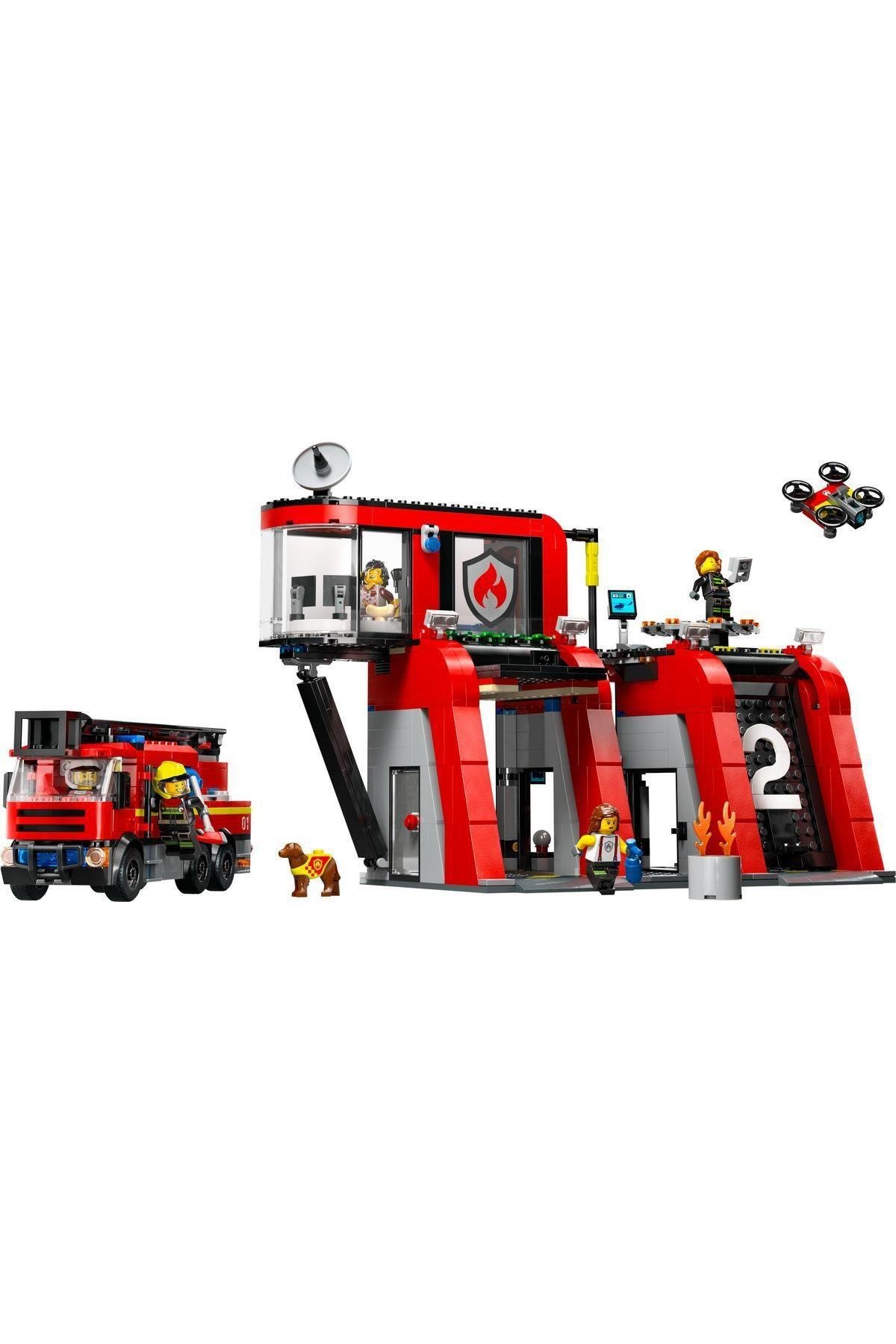 LEGO ® City İtfaiye Kamyonlu İtfaiye Merkezi 60414 -  Yaratıcı Oyuncak Yapım Seti (843 Parça)-Lego