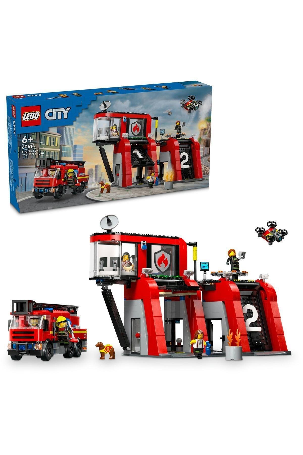 LEGO ® City İtfaiye Kamyonlu İtfaiye Merkezi 60414 -  Yaratıcı Oyuncak Yapım Seti (843 Parça)-Lego