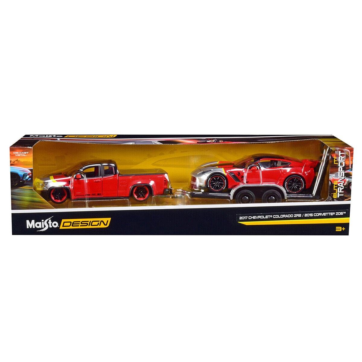 Maisto 2017 Chevrolet Colorado ZR2 & 2015 Corvette Z06-Maket Araçlar