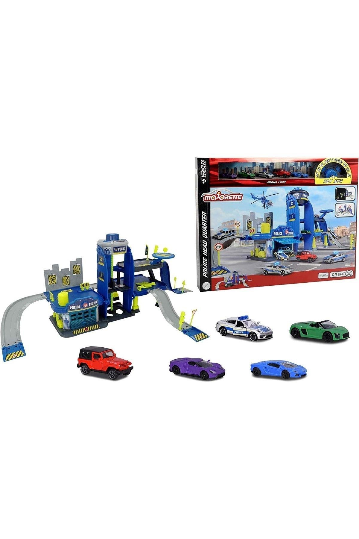 Majorette Sesli Ve Işıklı Büyük Polis Istasyonu + 5 Metal (die-cast) Araçlı 212050030-Araba Garaj ve Setleri