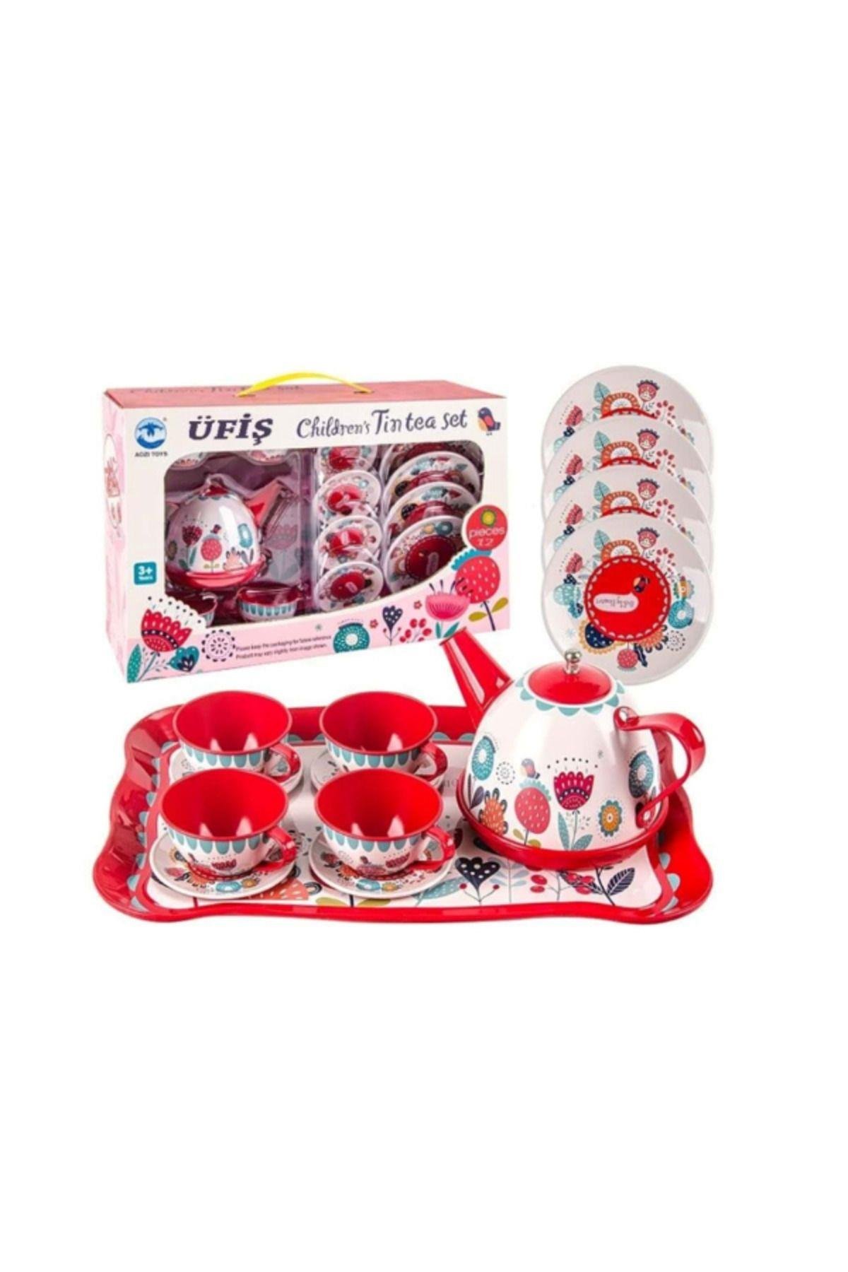 Oyuncak Çay Seti Tepsili Metal 14 parça-Kız Rol Oyuncakları