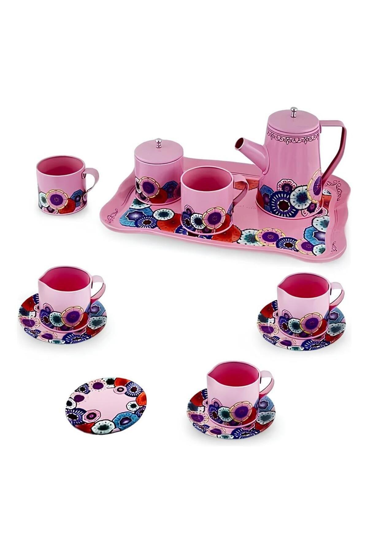 PEMBE METAL ÇAY SETİ 9 PARÇA-Kız Rol Oyuncakları