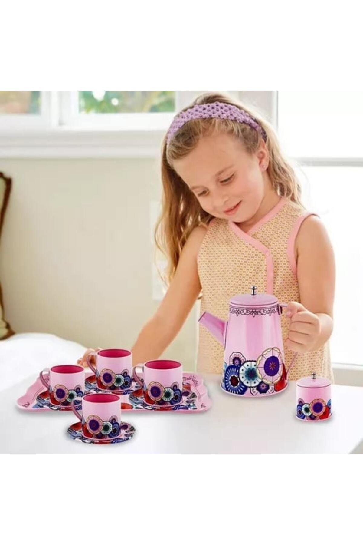 PEMBE METAL ÇAY SETİ 9 PARÇA-Kız Rol Oyuncakları