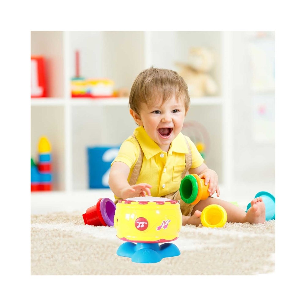 Pilli Işıklı Sesli Kaya Davul Sarı-Müzik Aletleri