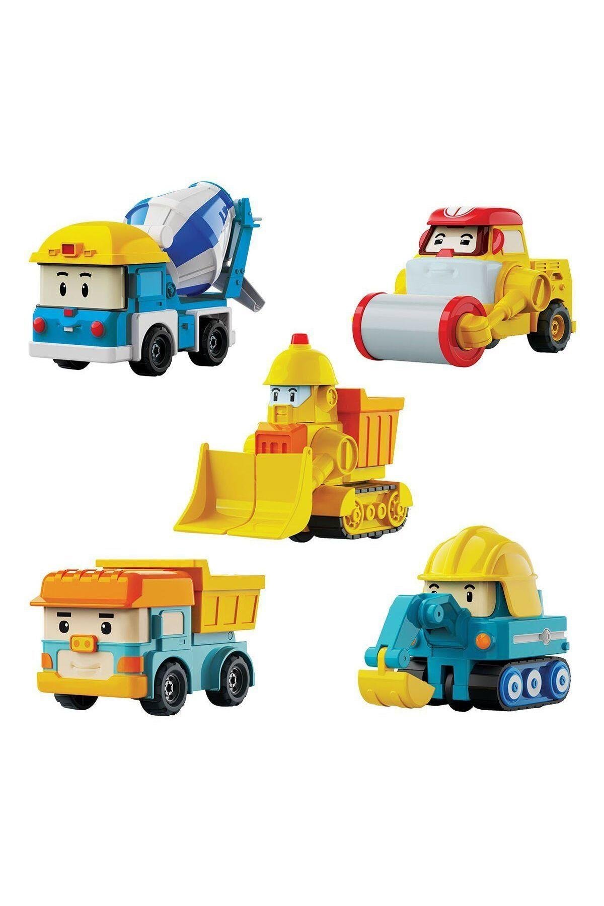 POLI MRT-761 Robocar Poli Mini İnşaat Araçları 5li Set-Karakter Figürleri