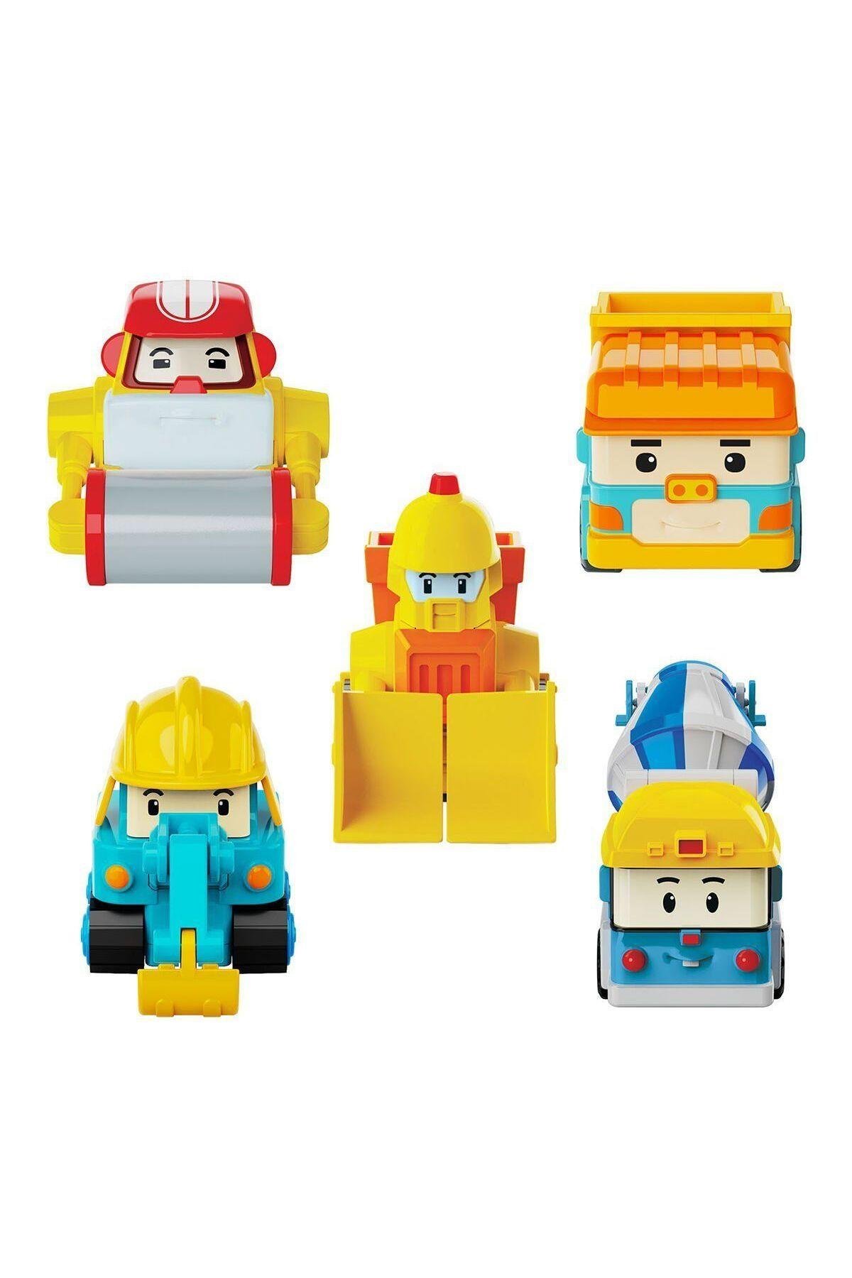 POLI MRT-761 Robocar Poli Mini İnşaat Araçları 5li Set-Karakter Figürleri