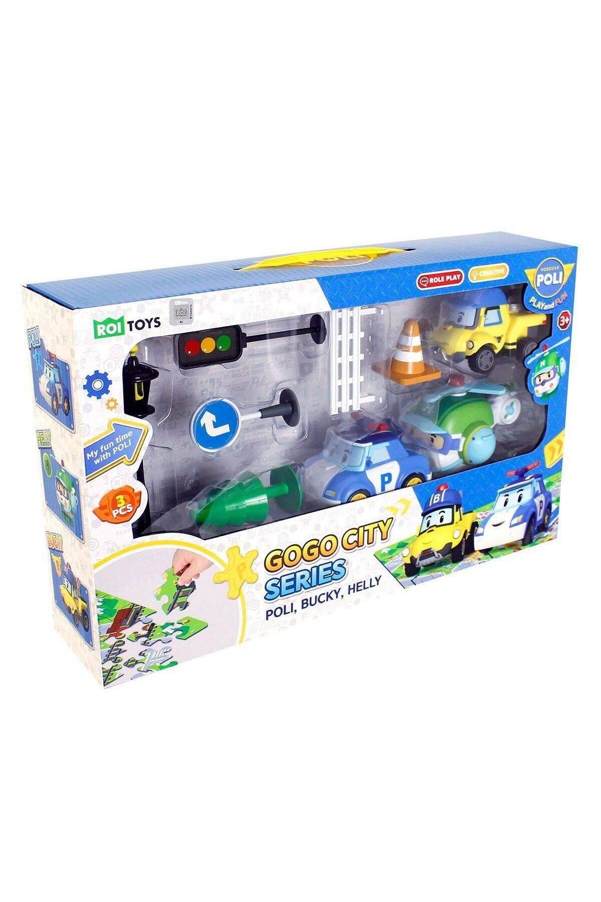 POLI-ZR-912 Robocar Poli Gogo City Seri Poli Burky Helly Oyun Seti-Araba Garaj ve Setleri