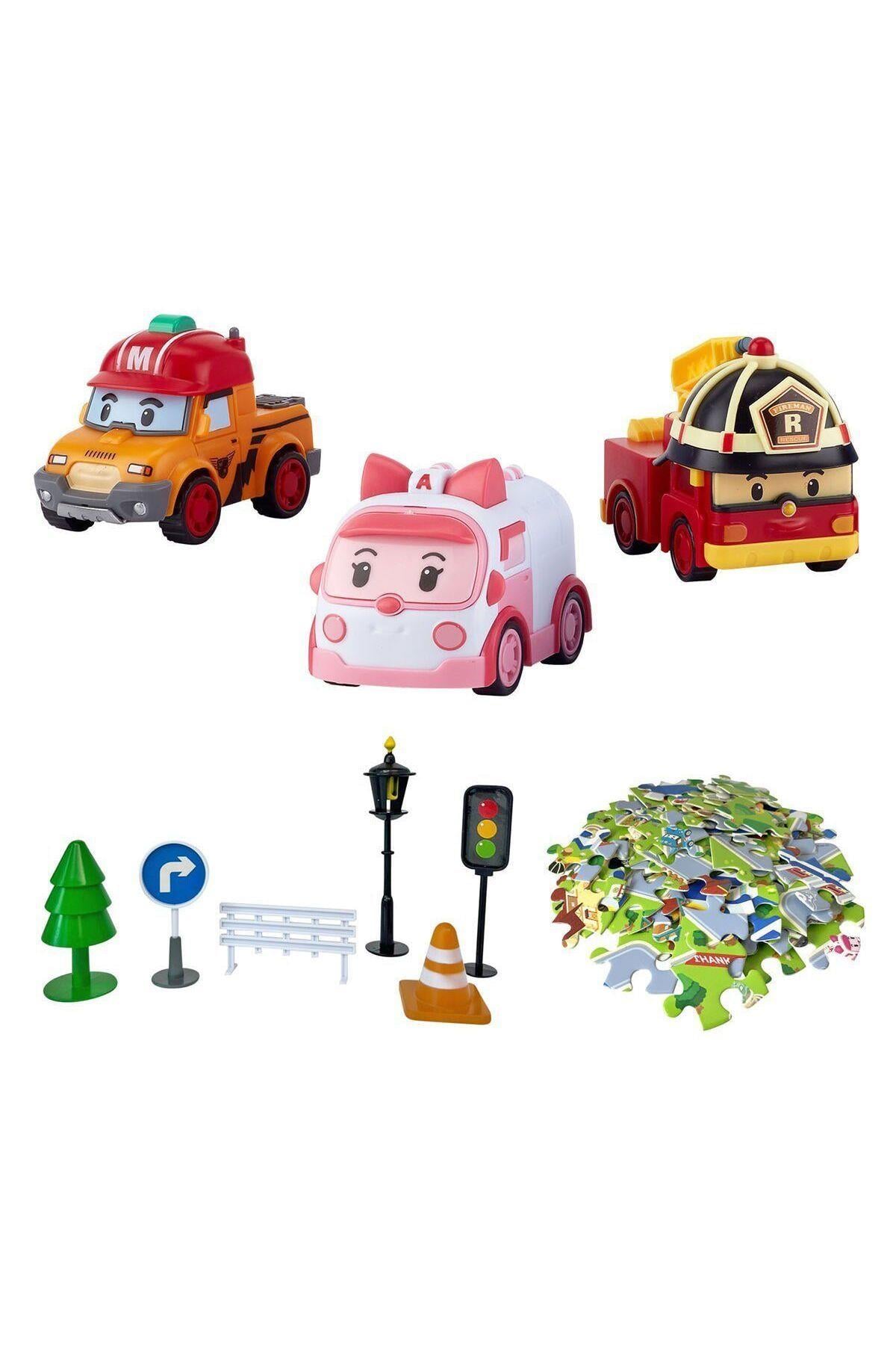 POLI ZR-913 Robocar Poli Gogo City Seri Ambar,Roy,Mark Oyun Seti-Araba Garaj ve Setleri