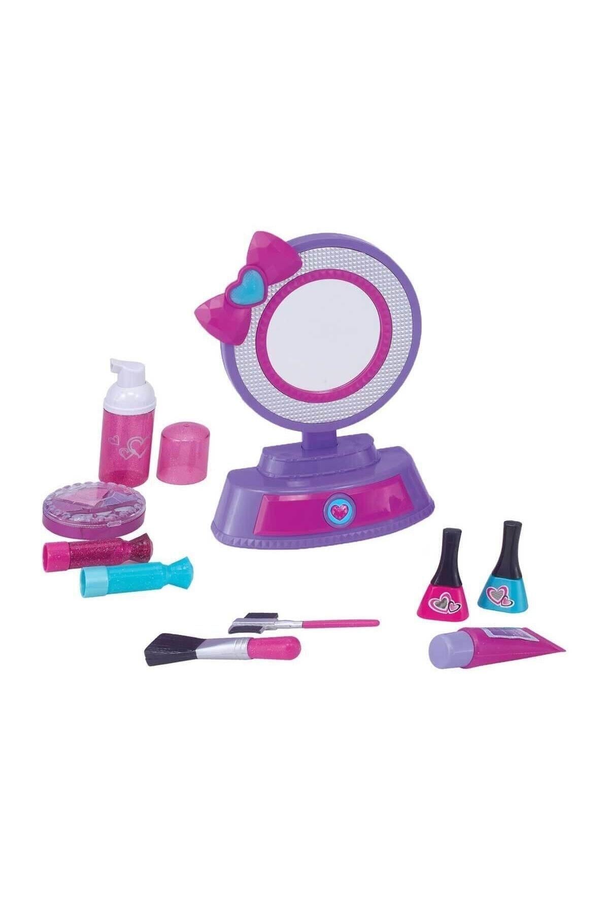 Pretty Pink Makyaj Aynalı Işıklı Oyuncak Çocuk Güzellik Seti-Kız Rol Oyuncakları