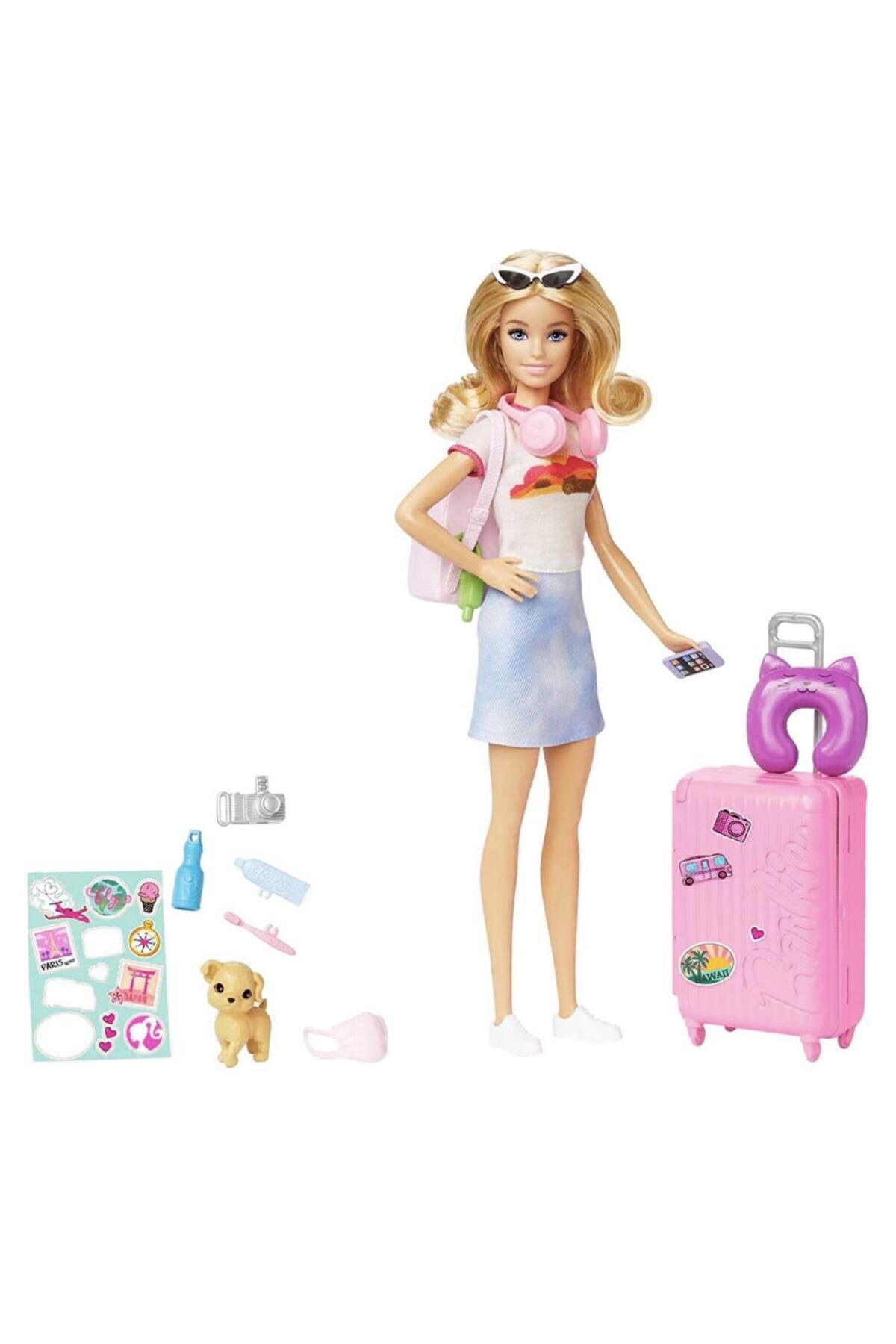 Seyahatte Bebeği ve Aksesuarları Barbie bebek, yavru köpeğiyle seyahat seti HJY18-Oyuncak Bebekler