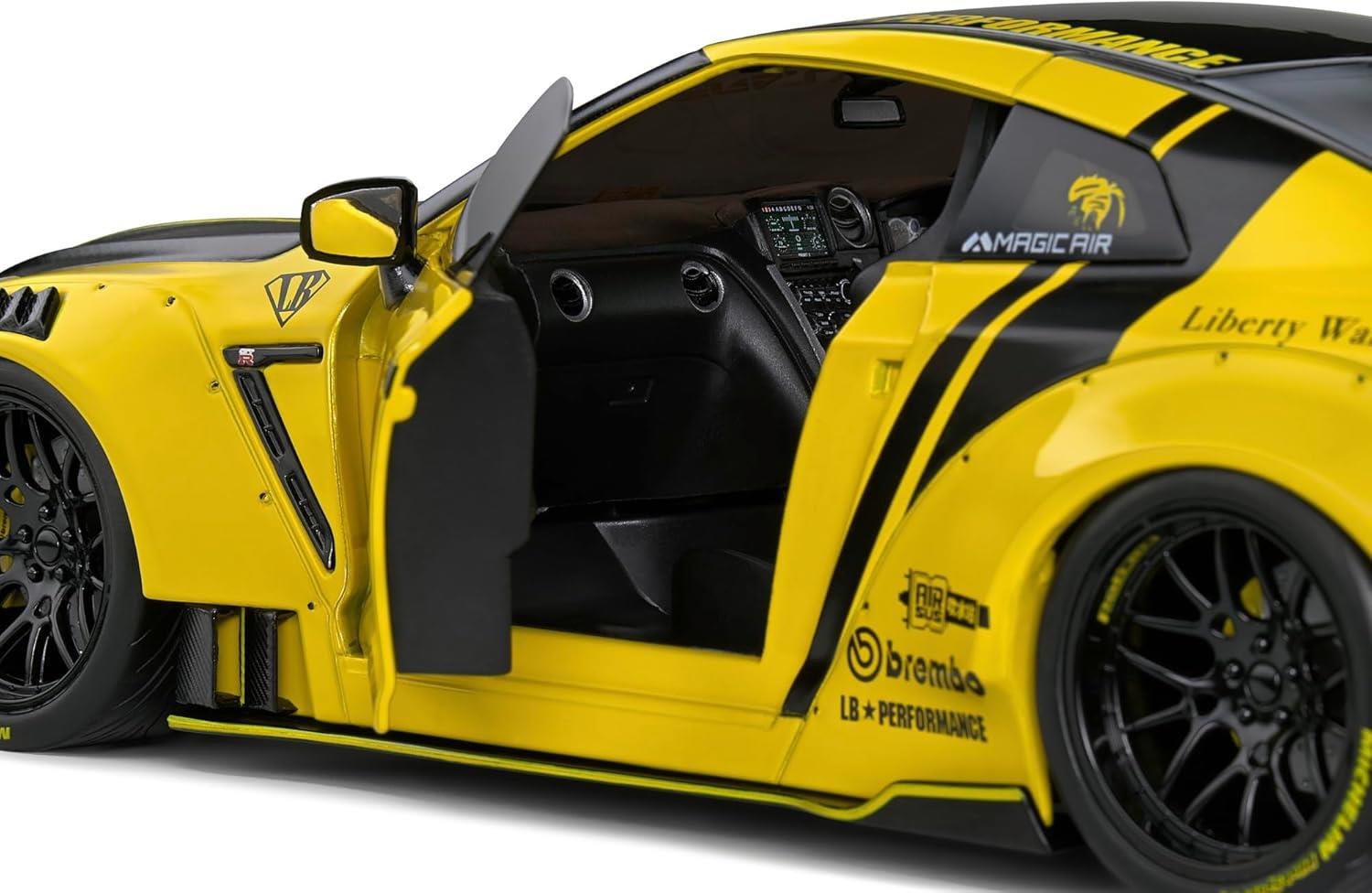 SOLIDO 1:18 Nissan GT-R (R35) W/Liberty Walk Body KIT 2.0 Yellow 2020-Maket Araçlar
