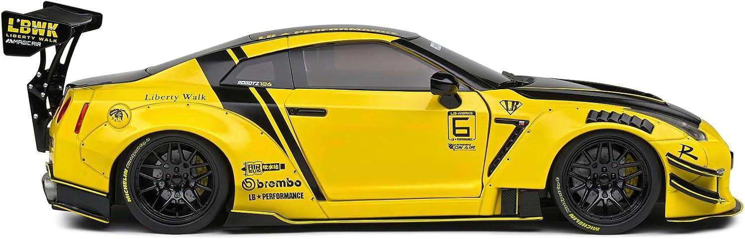SOLIDO 1:18 Nissan GT-R (R35) W/Liberty Walk Body KIT 2.0 Yellow 2020-Maket Araçlar