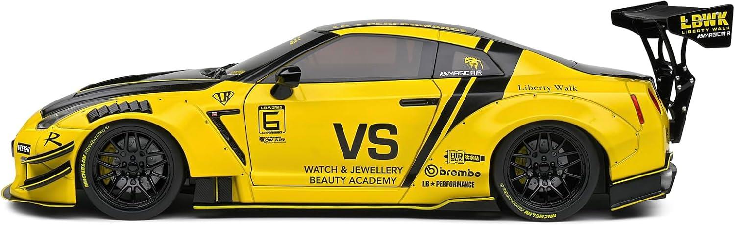 SOLIDO 1:18 Nissan GT-R (R35) W/Liberty Walk Body KIT 2.0 Yellow 2020-Maket Araçlar