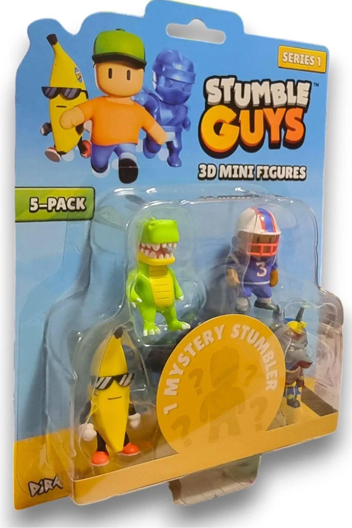 Stumble Guys Seri 1 - 3D Mini 1 i Gizemli olan 5 li Figür Seti - T-rex Quarterback Banana Guy Anubis-Karakter Figürleri
