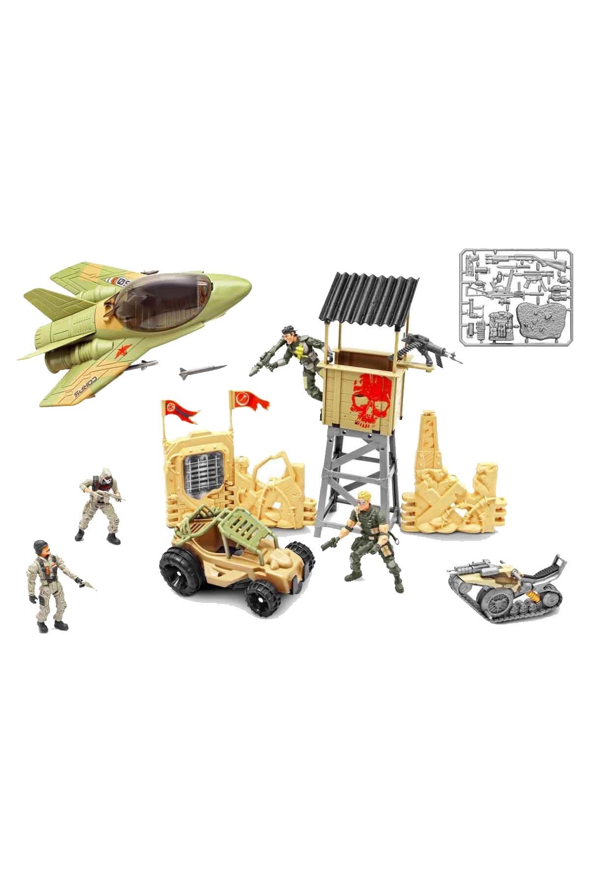 The Corps Mission Terrain Battle Askerî Oyun Seti – Jet, Tank, Arazi Aracı ve 4 Eklemli Asker Figür-Eğitici Oyuncaklar