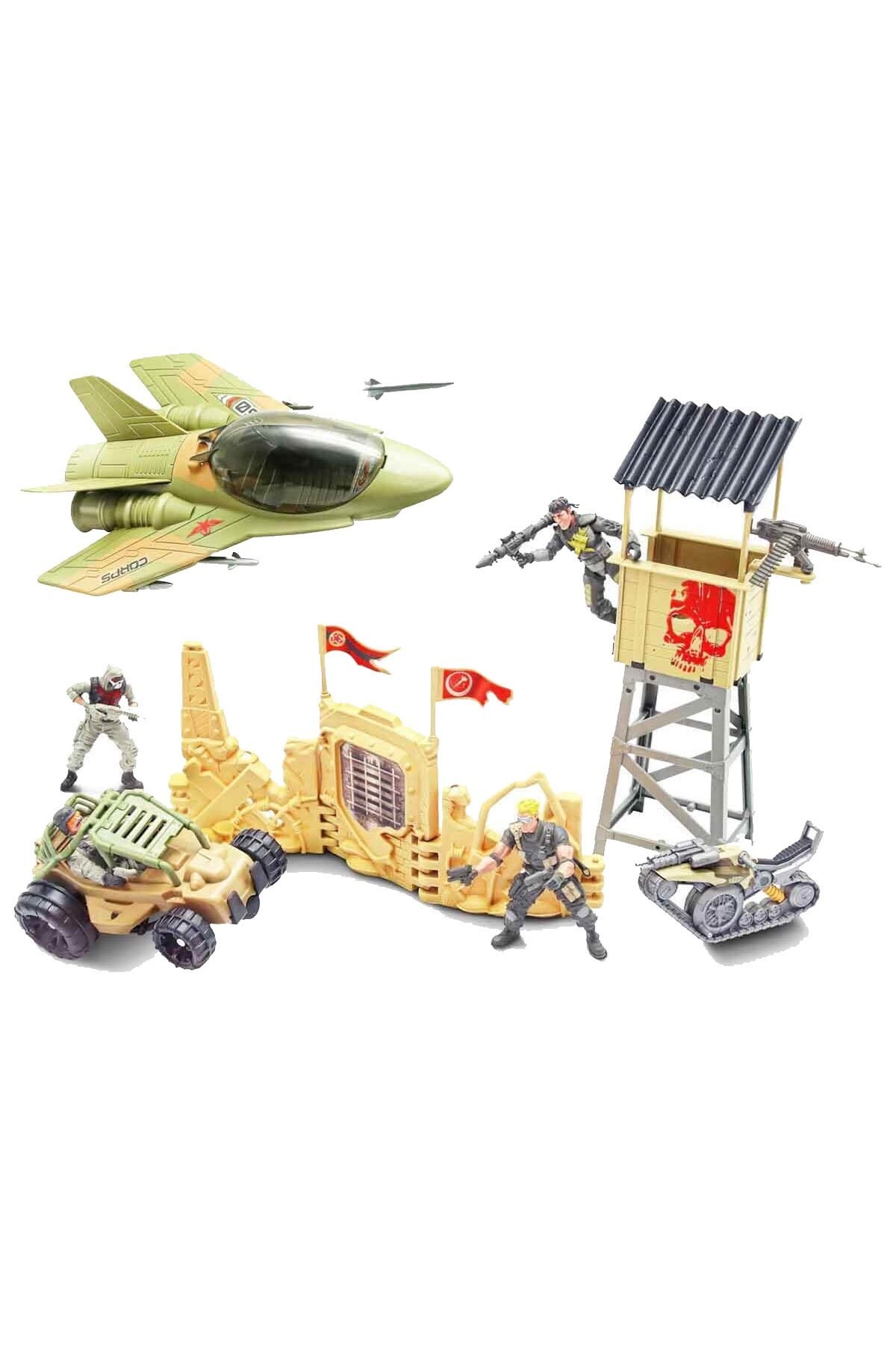 The Corps Mission Terrain Battle Askerî Oyun Seti – Jet, Tank, Arazi Aracı ve 4 Eklemli Asker Figür-Eğitici Oyuncaklar