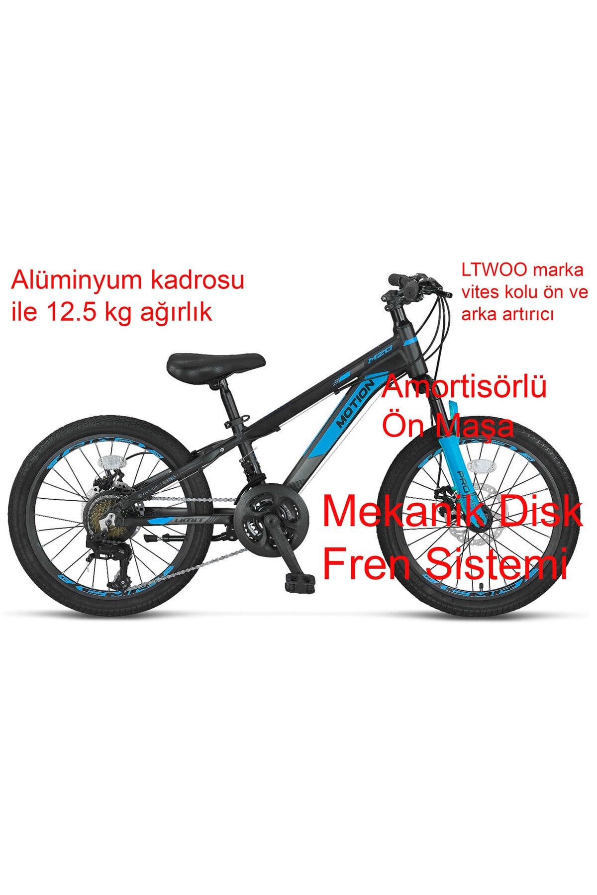 Ümit Motion 2078 MD Siyah-Mavi 21 Vites 20 Jant Çocuk Bisikleti-Bisiklet
