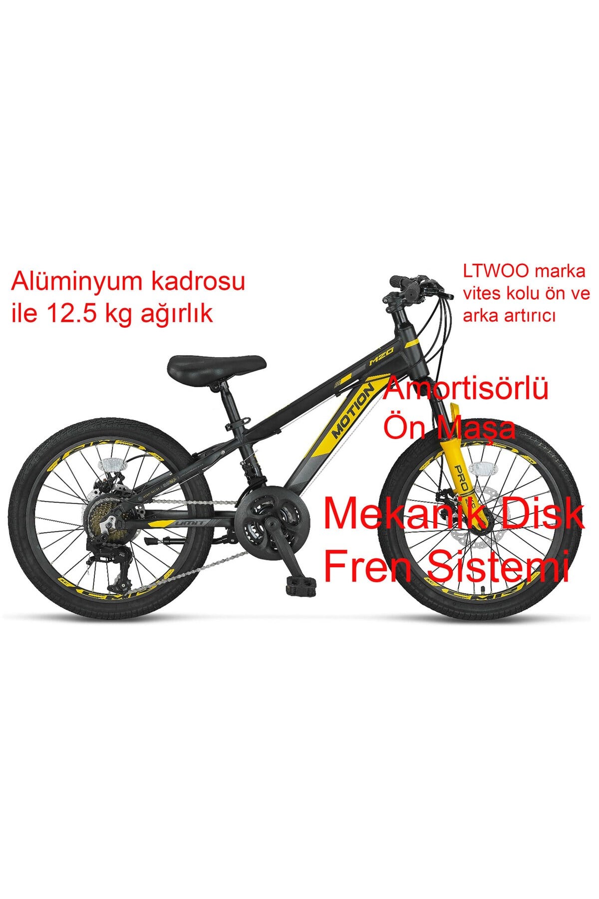 Ümit Motion 2078 MD Siyah-Sarı 21 Vites 20 Jant Çocuk Bisikleti-Bisiklet