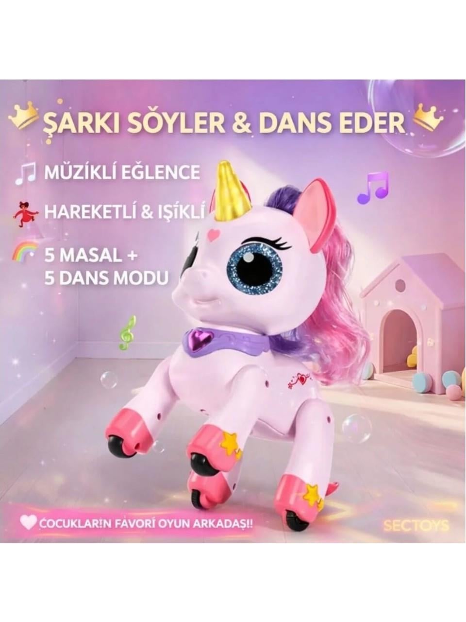 Uzaktan Kumandalı Dans Eden Şarkı Söyleyen Sihirli Asa Kontrollü Şarjlı Unicorn 22CM-Hayvan Figürleri