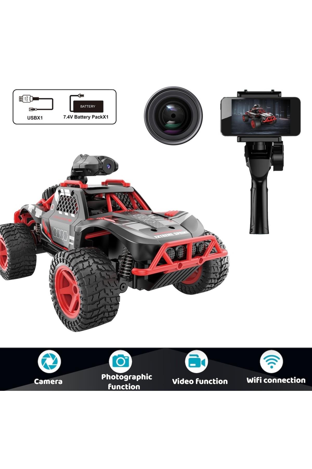 Uzaktan Kumandalı Full Fonksiyon Şarjlı 2.4G Kameralı Off Road Araba-Uzaktan Kumandalı Araçlar