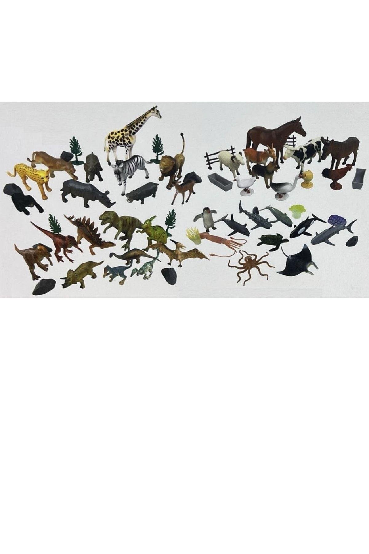 Vardem 60 Parça Hayvan Fiğürleri Vahşi Çiftlik Okyanus Ve Dinozor Seti-Hayvan Figürleri