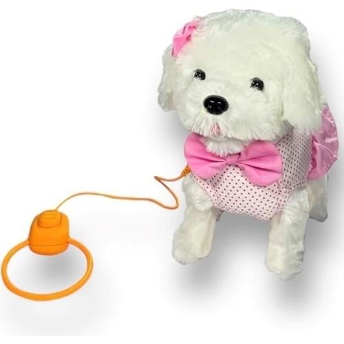 Vardem Tasmalı Hareketli Yürüyen Peluş Köpek Pembe Fiyonklu-Peluş Oyuncaklar