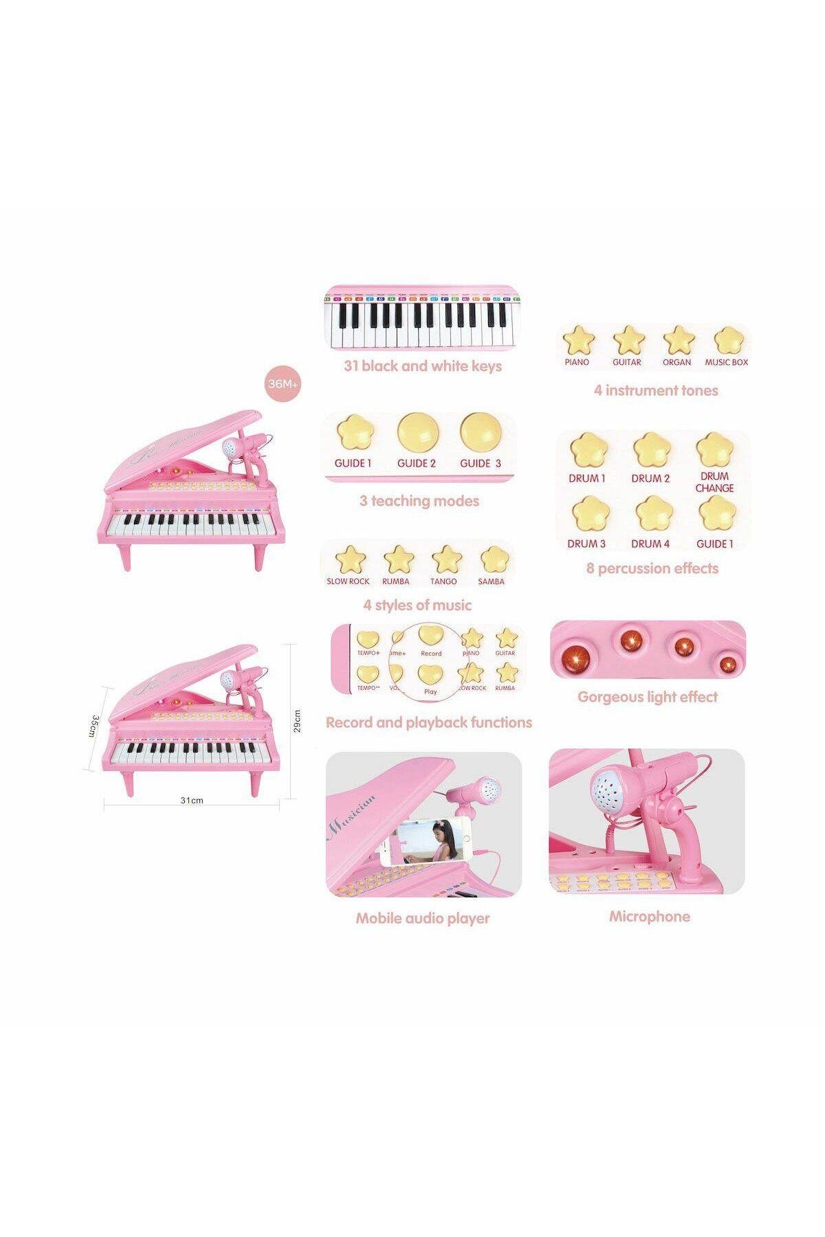 Vardem Vardem Mikrofonlu 31 Tuşlu Mp3 Çalar Piyano (Beyaz)-Müzik Aletleri