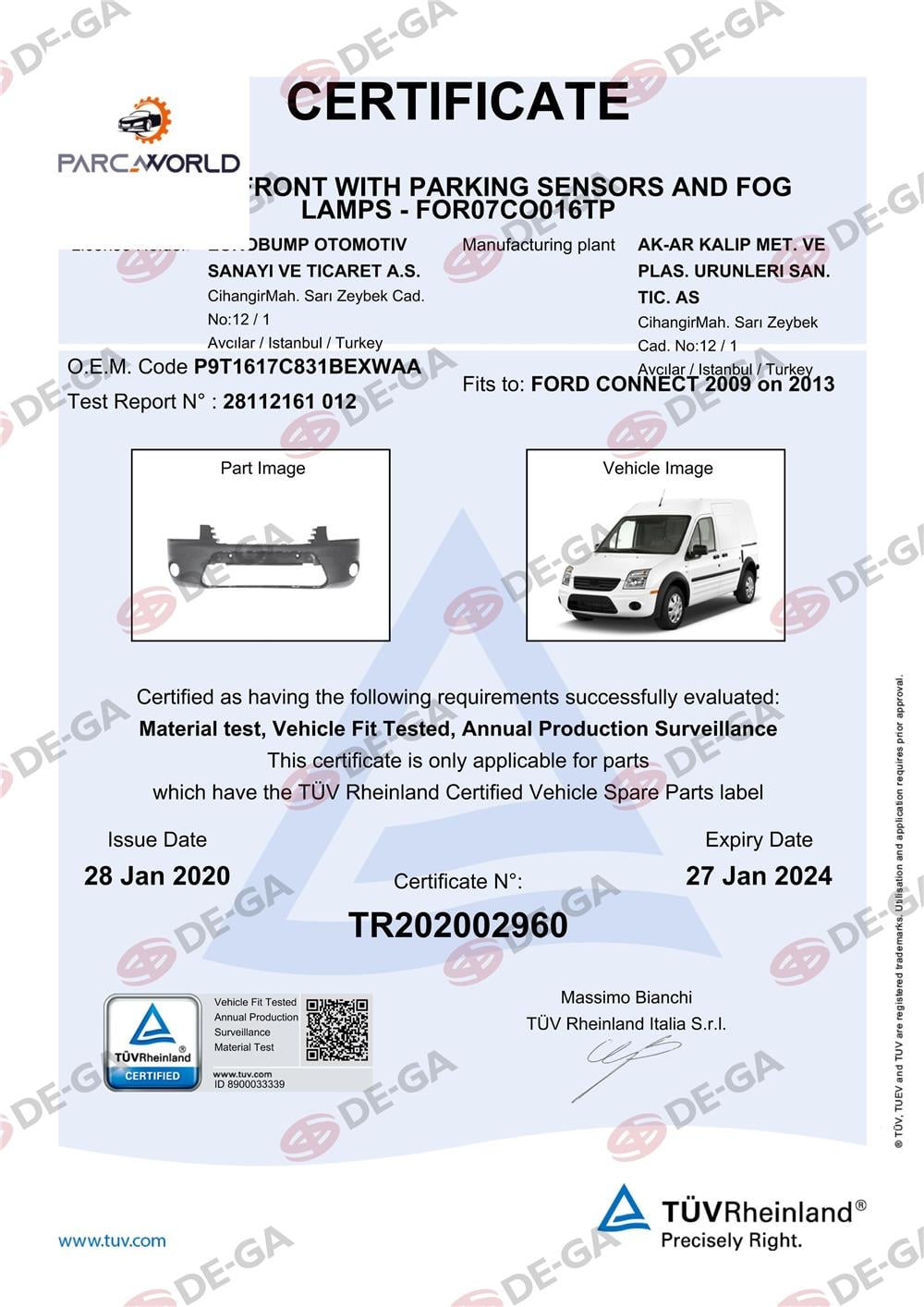 Ford Connect Ön Tampon Delıklı Ast0913 Tüv