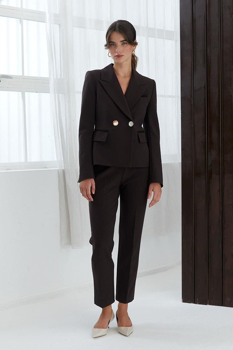 Metal Düğme Detaylı Acı Kahve Blazer Ceket