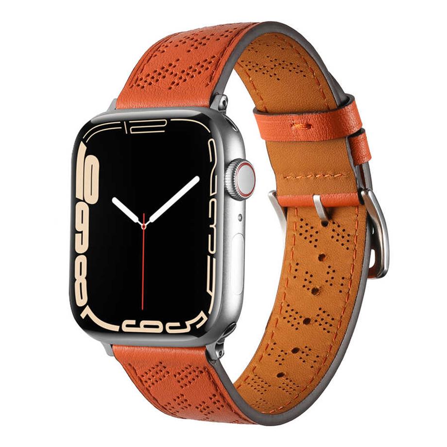  ​​​Apple Watch 44mm KRD-76 PU Deri Kordon Strap Kayış  Turuncu 