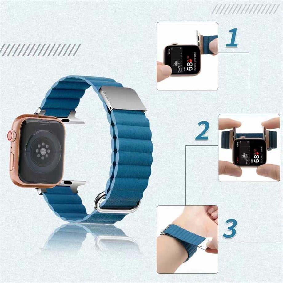  ​​​Apple Watch 7 41mm KRD-78 PU Deri Kordon Strap Kayış  Koyu Yeşil 