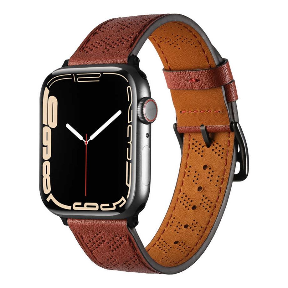  ​​​Apple Watch 7 45mm KRD-76 PU Deri Kordon Strap Kayış  Lacivert 