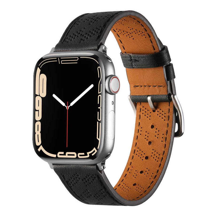  ​​​Apple Watch 7 45mm KRD-76 PU Deri Kordon Strap Kayış  Siyah 