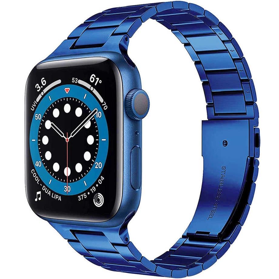  Apple Watch Ultra 49mm Kordon Wiwu Ultra Thin Steel Belt Three Beads Metal Strap Kayış  Mavi 