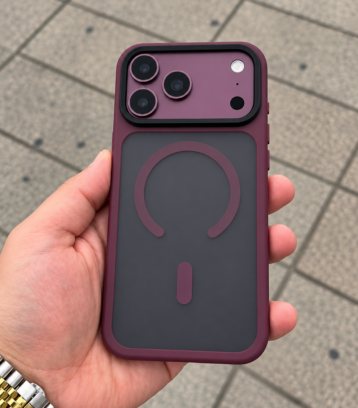 Armor Flet Magsafe Luxury Kılıf Bordo Renkli