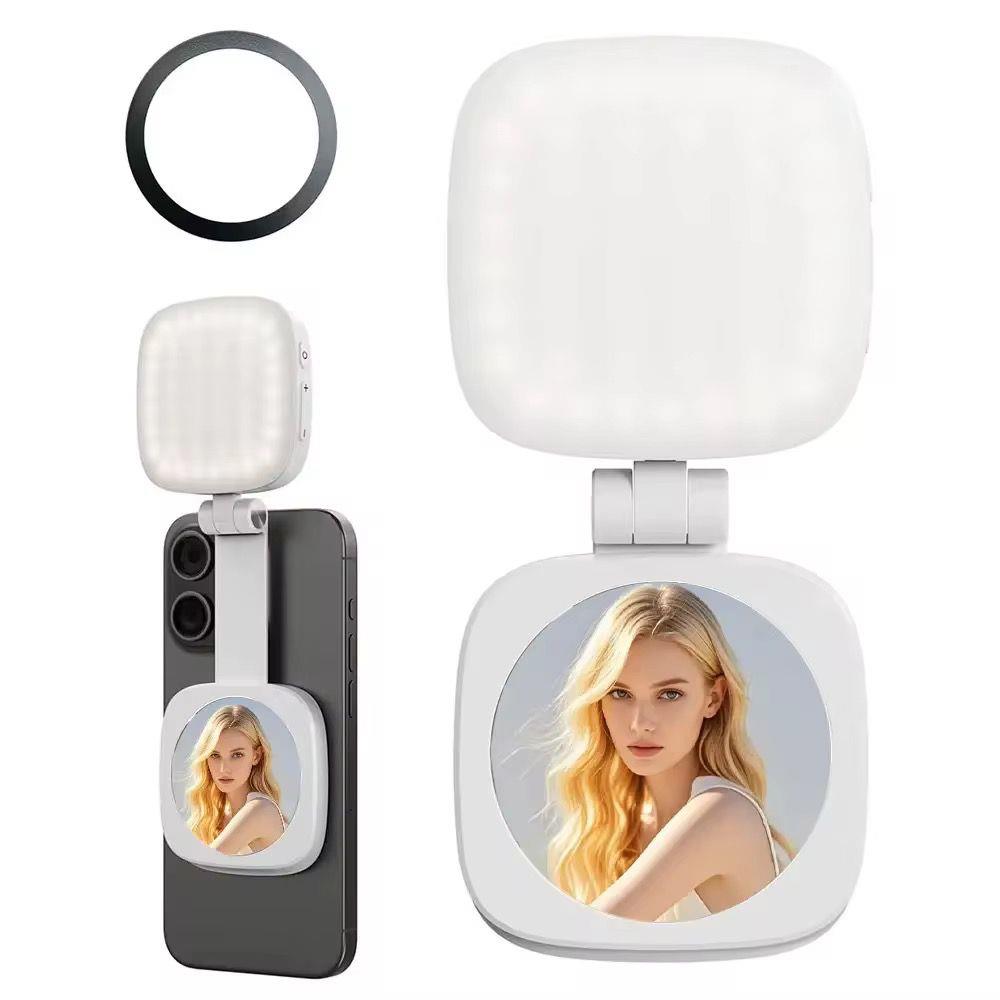 Aynalı Mini Manyetik Selfie Dolgu Işığı - 3 Renk Modu, Ayarlanabilir Parlaklık, Cep Telefonları için