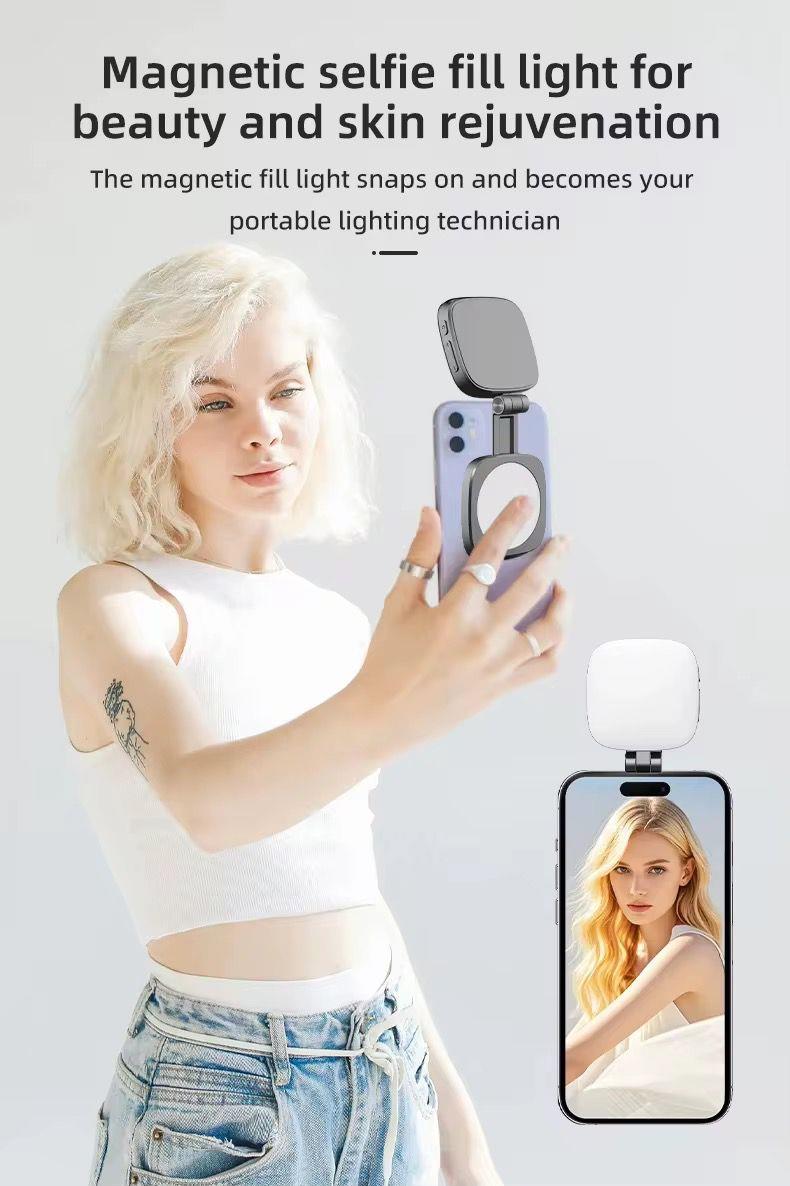 Aynalı Mini Manyetik Selfie Dolgu Işığı - 3 Renk Modu, Ayarlanabilir Parlaklık, Cep Telefonları için