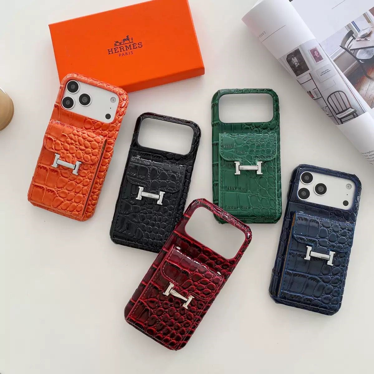 Crocodile Luxe Deri Kartlıklı Premium Kılıf Siyah Renkli