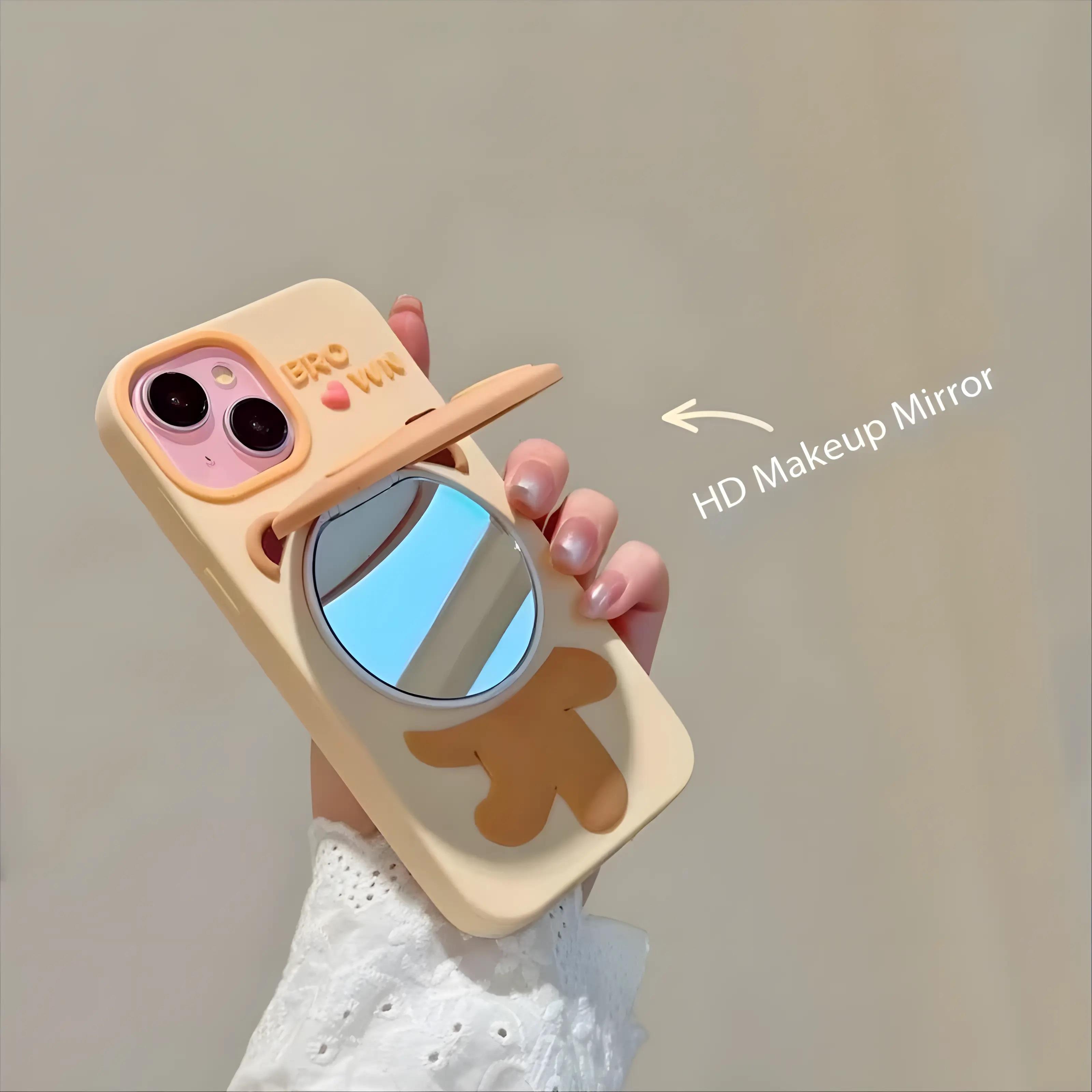 Cute Bear Aynalı Standlı Hamur Silikon Kılıf