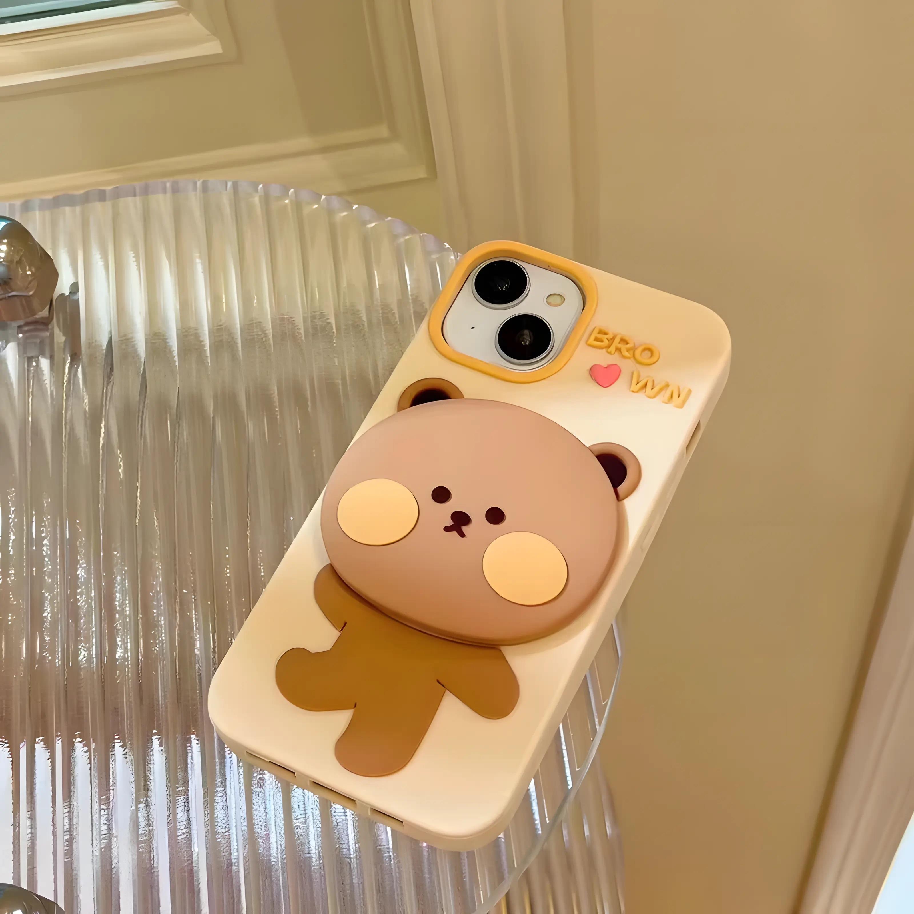 Cute Bear Aynalı Standlı Hamur Silikon Kılıf