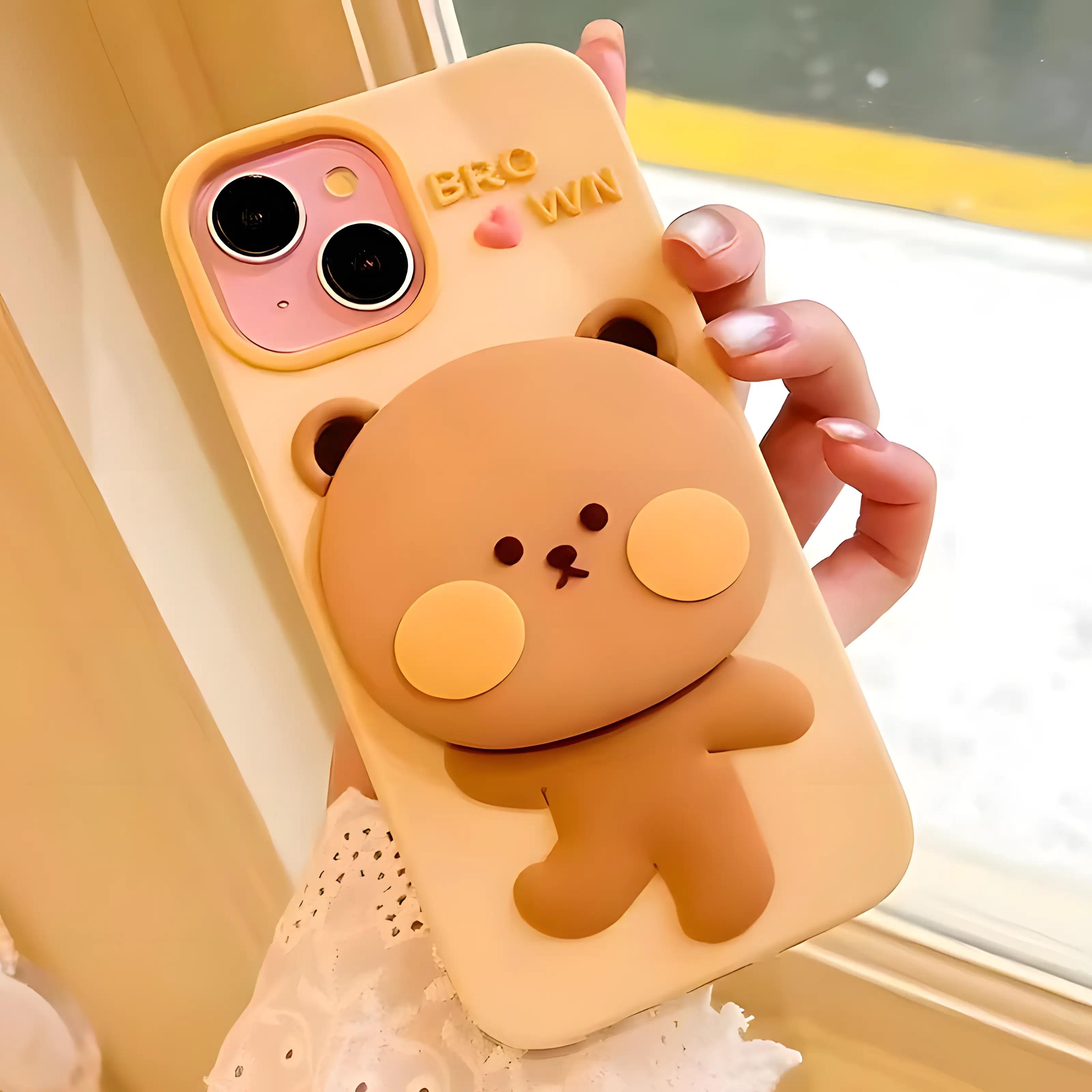 Cute Bear Aynalı Standlı Hamur Silikon Kılıf