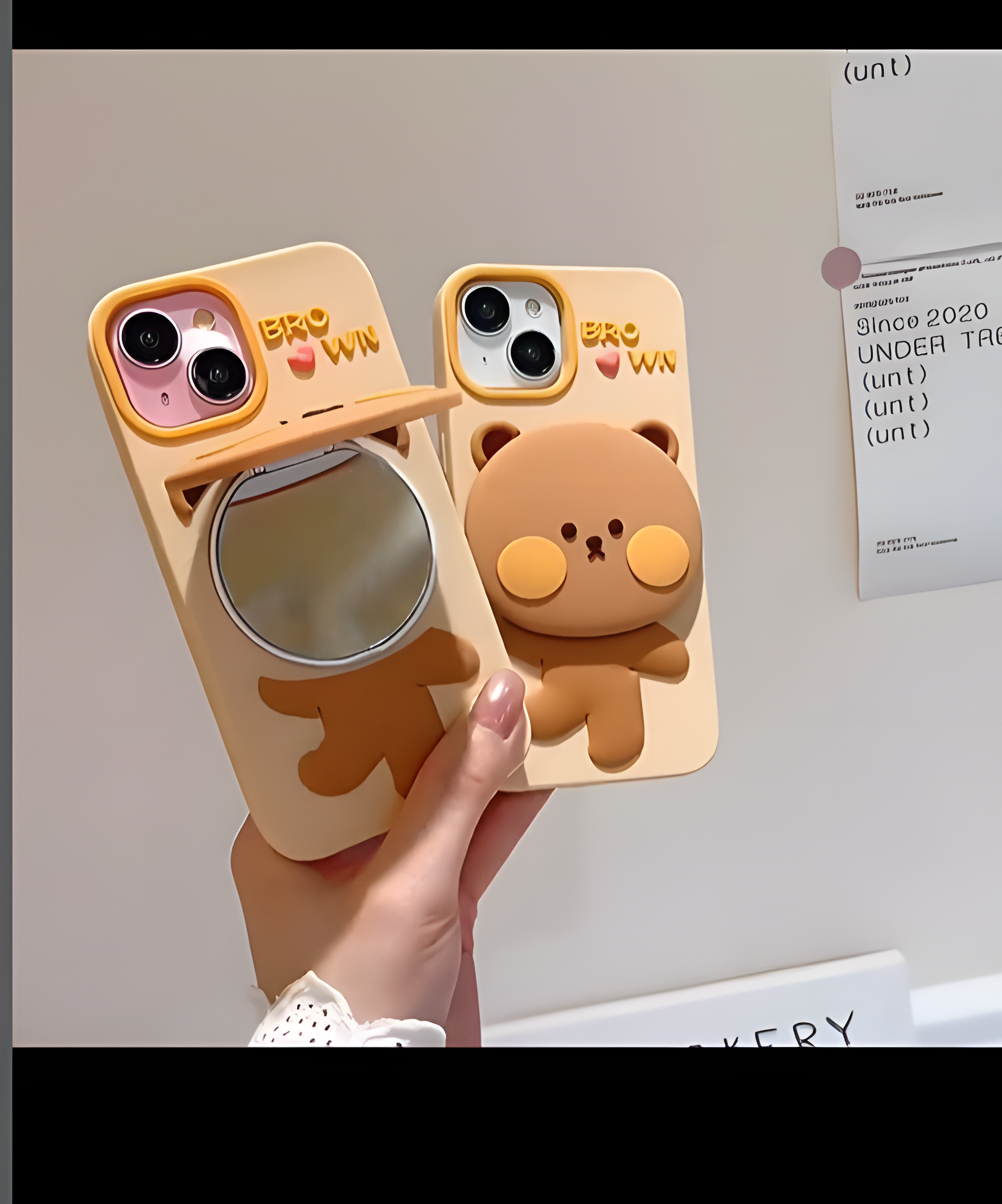 Cute Bear Aynalı Standlı Hamur Silikon Kılıf