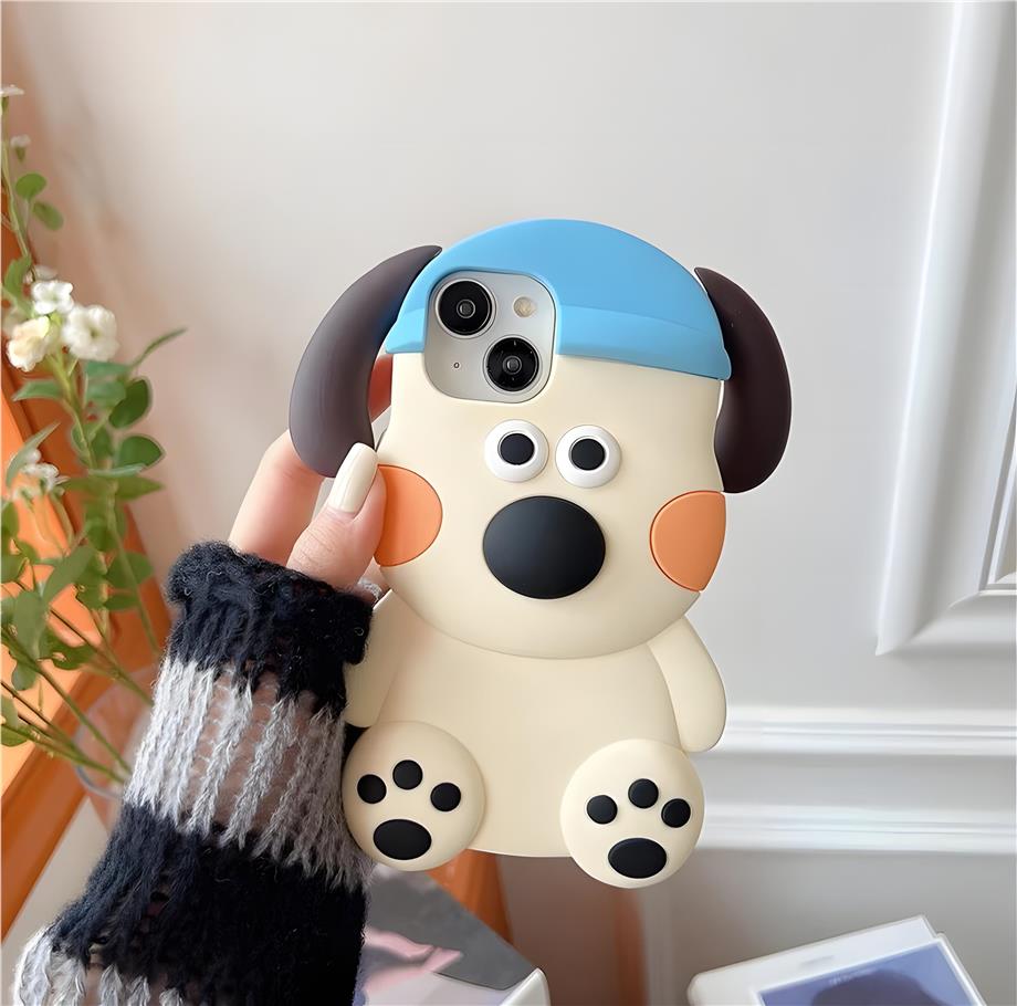 Cute Dog Kulakları Hareketli Silikon Hamur Telefon Kılıfı