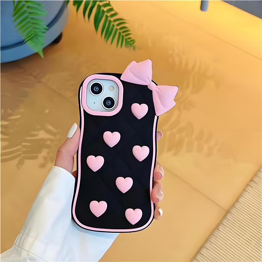 Cute Kalpli Kurdeleli Silikon Hamur Telefon Kılıfı