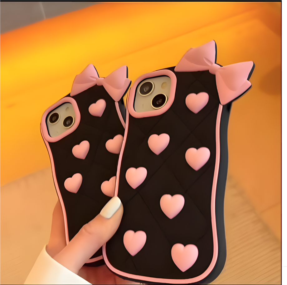 Cute Kalpli Kurdeleli Silikon Hamur Telefon Kılıfı