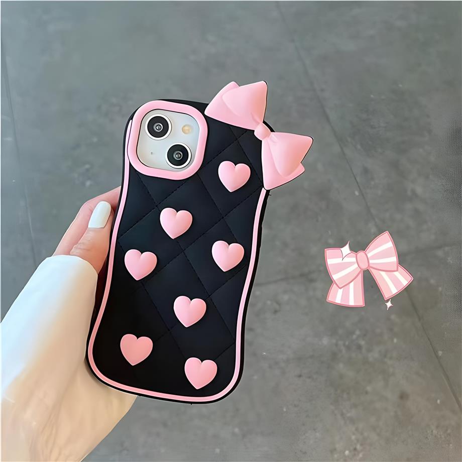 Cute Kalpli Kurdeleli Silikon Hamur Telefon Kılıfı