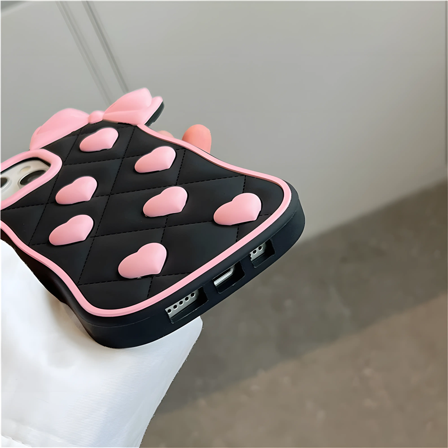 Cute Kalpli Kurdeleli Silikon Hamur Telefon Kılıfı